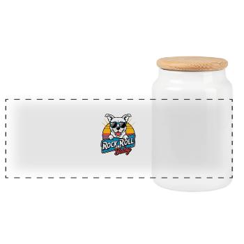 Rock and Roll Baby Dog - Panoramic Cookie Jar with Wooden Lid - white - Front