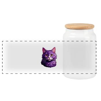 Cat modern design - Panoramic Cookie Jar with Wooden Lid - white - Front