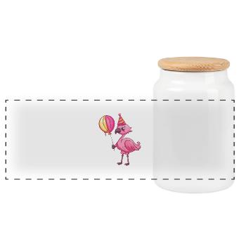 Flamingo Birthday Baby - Panoramic Cookie Jar with Wooden Lid - white - Front
