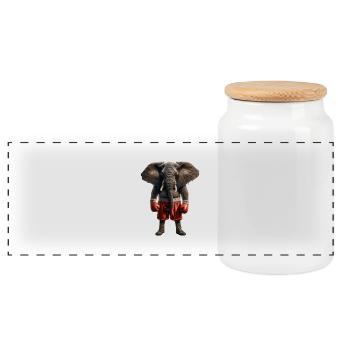 Elefant mit Boxhandschuhen - Panorama Keksdose mit Holzdeckel - Weiß - Vorne