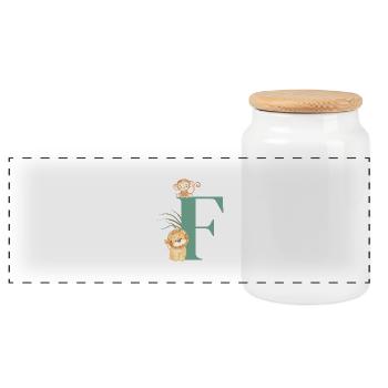Lettre f vert animaux jungle - Boîte à biscuits avec couvercle en bois - blanc - Devant