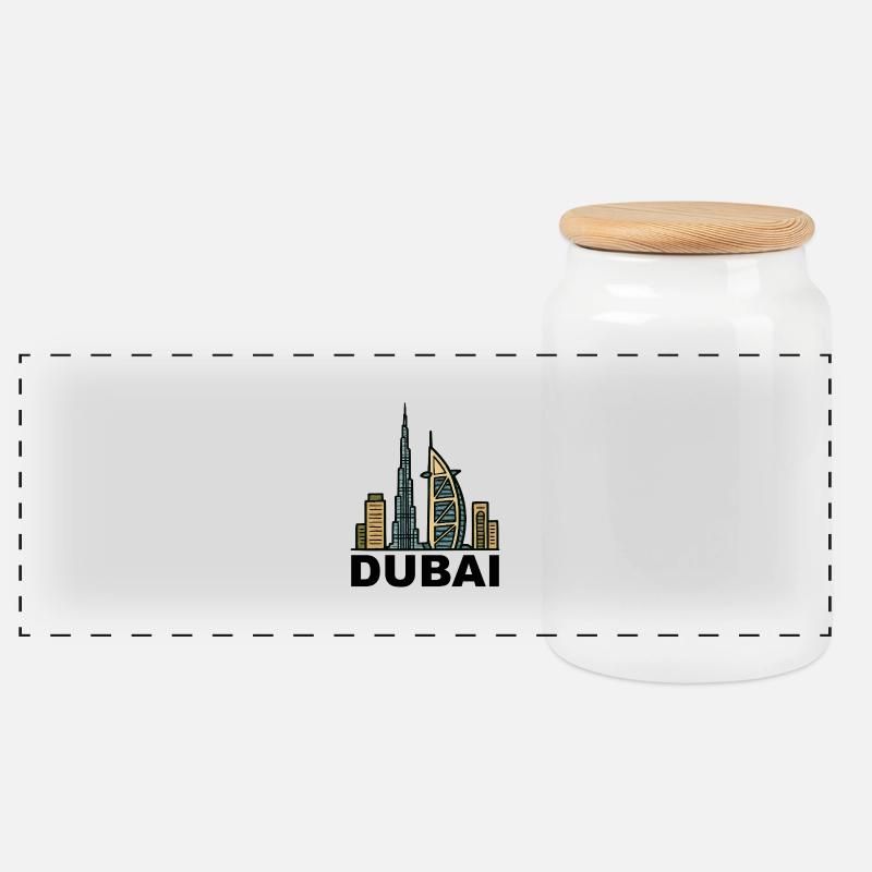 dubai skyline - Panorama Keksdose mit Holzdeckel - Weiß