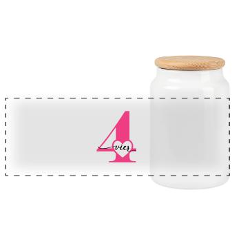 Digit Four 4 with Heart - Panoramic Cookie Jar with Wooden Lid - white - Front