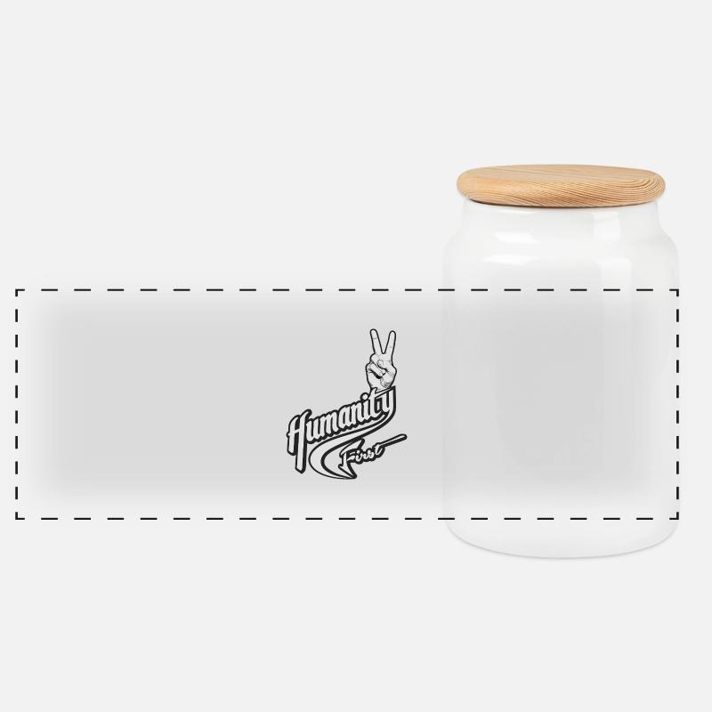 Humanity First | True Peace Symbol - Panoramic Cookie Jar with Wooden Lid - white