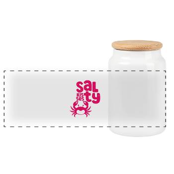 Salty Kisses – Krabbe & Küste - Panorama Keksdose mit Holzdeckel - Weiß - Vorne