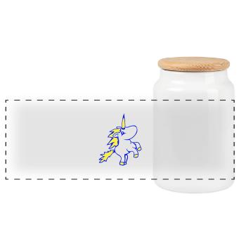 Einhorn springt hoch Vorderbeine süß Cartoon Pferd - Panorama Keksdose mit Holzdeckel - Weiß - Vorne