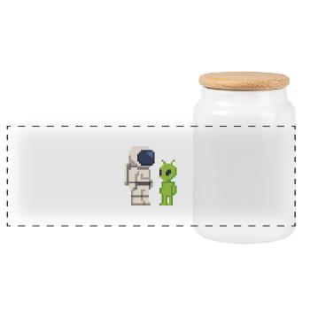 Pixel Astronaut rencontre Alien - Boîte à biscuits avec couvercle en bois - blanc - Devant