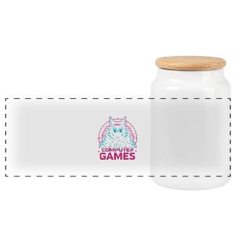 Logo de jeux avec design néon - Boîte à biscuits avec couvercle en bois - blanc - Devant