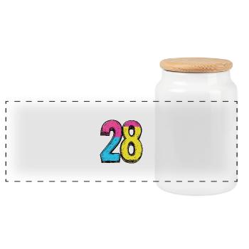 28 Zahl Comic - Panorama Keksdose mit Holzdeckel - Weiß - Vorne