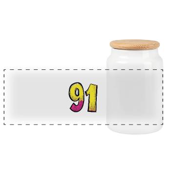 91 Number Comic - Panoramic Cookie Jar with Wooden Lid - white - Front