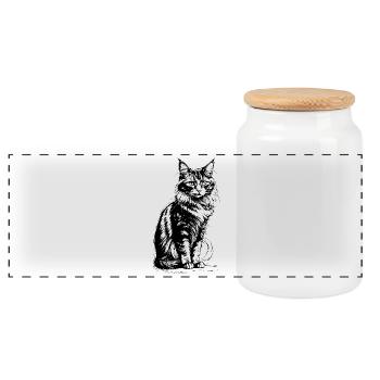 Proud cat black and white - Panoramic Cookie Jar with Wooden Lid - white - Front