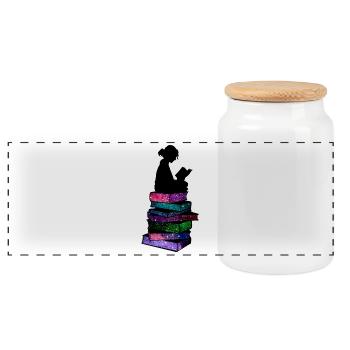 Cosmic Reading - Panoramic Cookie Jar with Wooden Lid - white - Front