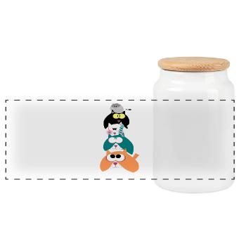 Cats - Panoramic Cookie Jar with Wooden Lid - white - Front