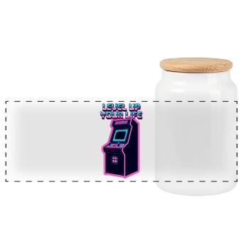 Level Up Your Life Neon Arcade - Panoramic Cookie Jar with Wooden Lid - white - Front
