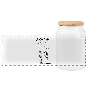 boy in the rain - Panoramic Cookie Jar with Wooden Lid - white - Front