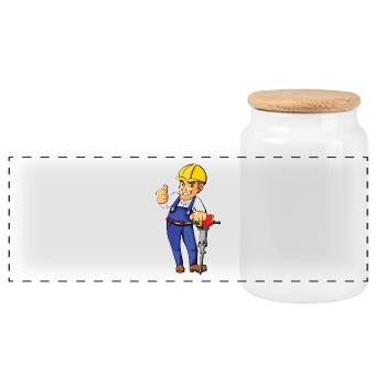 construction worker construction worker road construction2 - Panoramic Cookie Jar with Wooden Lid - white - Front