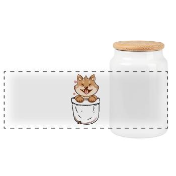 Tasche Shiba Inu - Panorama Keksdose mit Holzdeckel - Weiß - Vorne