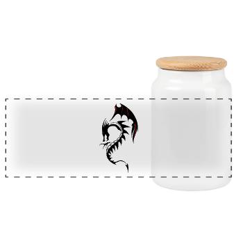 dragon tribal tattoo shape 20042 x - Panoramic Cookie Jar with Wooden Lid - white - Front