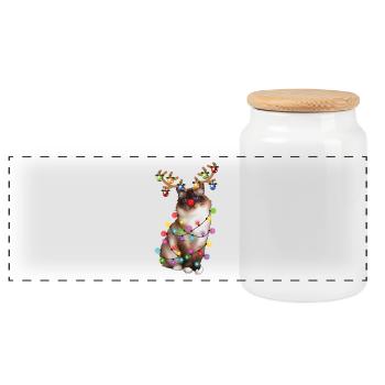 Christmas Birman Cat - Lustige Rentier Xmas Kitty - Panorama Keksdose mit Holzdeckel - Weiß - Vorne