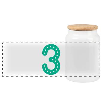 3 YEARS. 3rd ANNIVERSARY. BIRTHDAY 3 YEARS. 3 - Panoramic Cookie Jar with Wooden Lid - white - Front