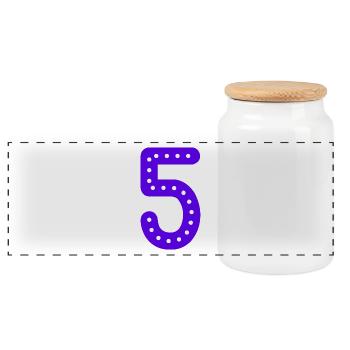 5 YEARS. 5TH ANNIVERSARY. BIRTHDAY 5 YEARS. FIVE - Panoramic Cookie Jar with Wooden Lid - white - Front