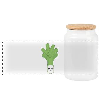 Kawaii Lauch Kawaii Früchte Kawaii Gemüse - Panorama Keksdose mit Holzdeckel - Weiß - Vorne