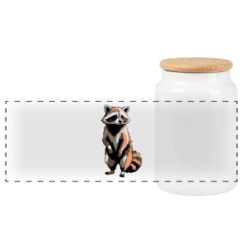 raton laveur - Autocollant animal mignon - Boîte à biscuits avec couvercle en bois - blanc - Devant