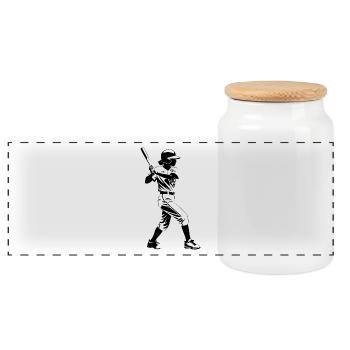 Baseball Girl - Sports Sticker - Panoramic Cookie Jar with Wooden Lid - white - Front