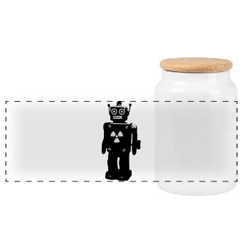 techno, robot - Boîte à biscuits avec couvercle en bois - blanc - Devant