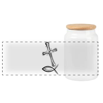 Cross fish icon - Panoramic Cookie Jar with Wooden Lid - white - Front