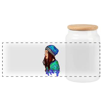 Bunte Illustration einer Frau mit Mütze - Panorama Keksdose mit Holzdeckel - Weiß - Vorne