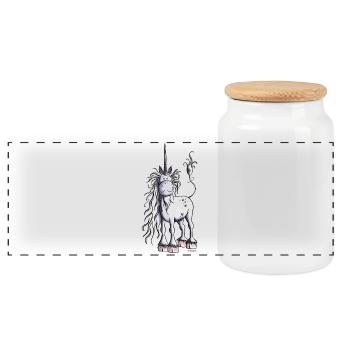 Es ist Einhorn Zeit - Panorama Keksdose mit Holzdeckel - Weiß - Vorne