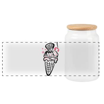 Ice cream with waffle, cherry and stars - Panoramic Cookie Jar with Wooden Lid - white - Front