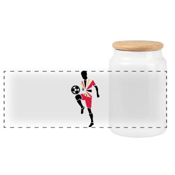Soccer player with soccer ball - Panoramic Cookie Jar with Wooden Lid - white - Front