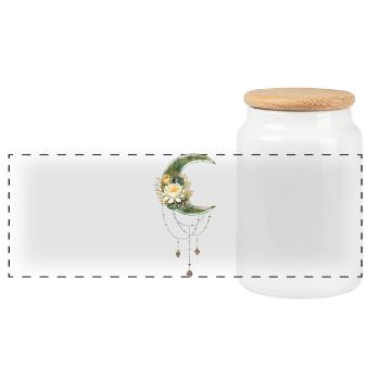 Elegant and noble moon with flowers - Panoramic Cookie Jar with Wooden Lid - white - Front