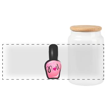 pink nail polish in graffiti style with heart - Panoramic Cookie Jar with Wooden Lid - white - Front