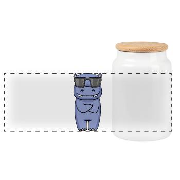 cool hippo with sunglasses - Panoramic Cookie Jar with Wooden Lid - white - Front