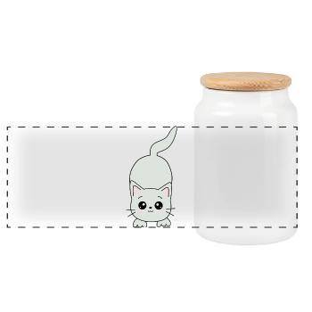 kawaii cat - Panoramic Cookie Jar with Wooden Lid - white - Front