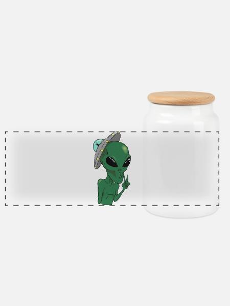Alien zum Symbol des Friedens - Panorama Keksdose mit Holzdeckel - Weiß