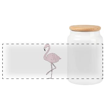 filigree flamingo drawing in delicate colors - Panoramic Cookie Jar with Wooden Lid - white - Front