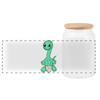 Dinosaure avec bébé dinosaure - Dino - Boîte à biscuits avec couvercle en bois - blanc - Devant