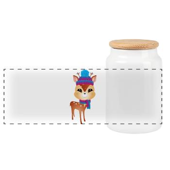 mignon petit cerf avec bonnet pompon et écharpe - Boîte à biscuits avec couvercle en bois - blanc - Devant