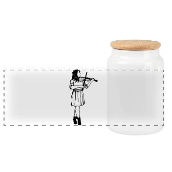 Violin Girl Sketch - Panoramic Cookie Jar with Wooden Lid - white - Front