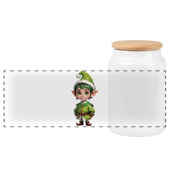 Sweet Little Christmas Elf - Panoramic Cookie Jar with Wooden Lid - white - Front