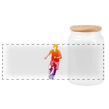 Soccer Player Sketch - Panoramic Cookie Jar with Wooden Lid - white - Front