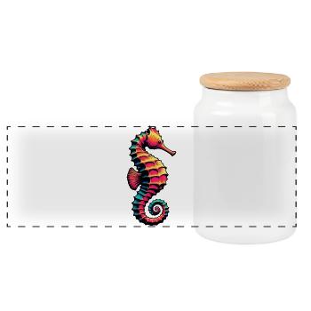 Seahorse - Panoramic Cookie Jar with Wooden Lid - white - Front