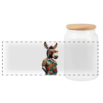 Drôle d’âne en chemise hawaïenne avec lunettes de soleil - Boîte à biscuits avec couvercle en bois - blanc - Devant