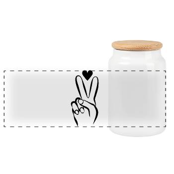 Main avec signe de paix et coeur N/B - Boîte à biscuits avec couvercle en bois - blanc - Devant
