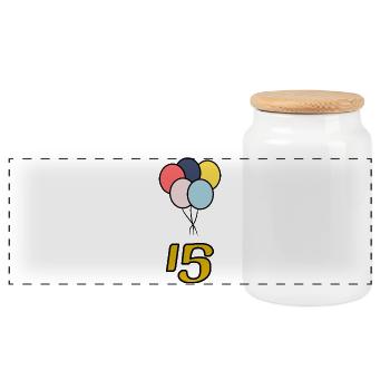 ANNIVERSARY. 15. 15 YEARS. 15th ANNIVERSARY - Panoramic Cookie Jar with Wooden Lid - white - Front