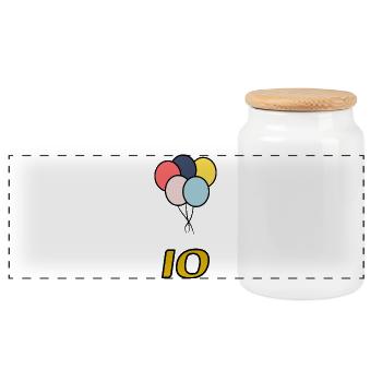 10. 10 JAHRE. 10-JÄHRIGES JUBILÄUM. 10-JÄHRIGES JUBILÄUM. - Panorama Keksdose mit Holzdeckel - Weiß - Vorne